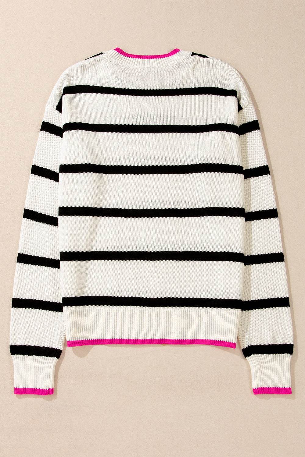 Striped Round Neck Drop Shoulder Sweater - DaTrendStore.Com