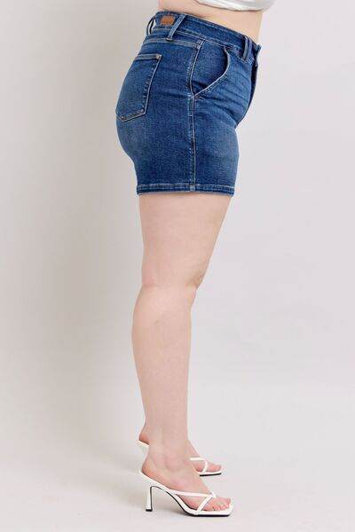 Judy Blue Full Size Double Button Waistband Denim Shorts Plus Size - DaTrendStore.Com