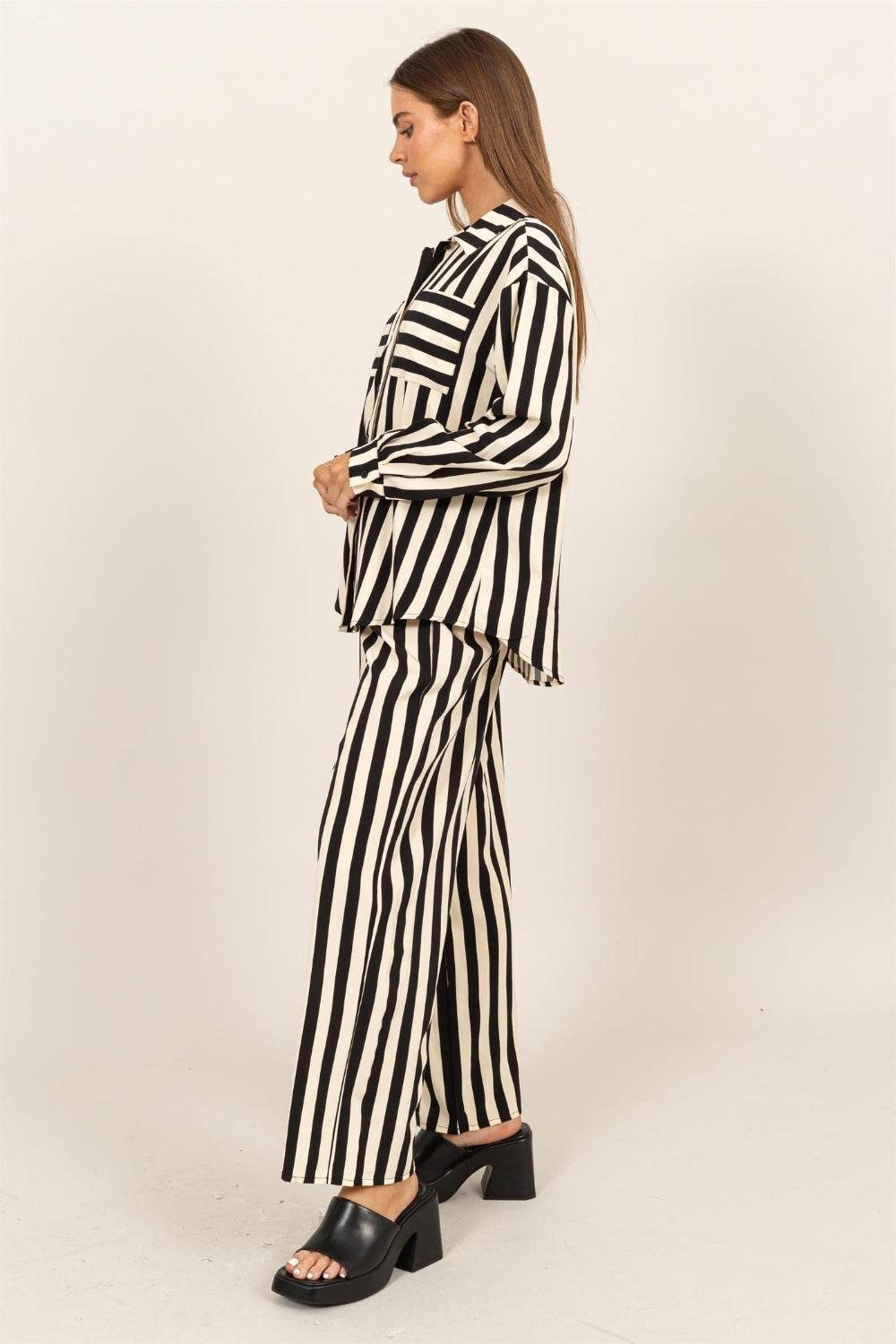 HYFVE Striped Button Up Shirt and Pants Set - DaTrendStore.Com