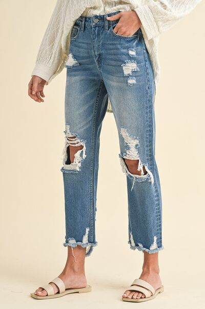 Annie Wear Distressed Raw Hem Cropped Jeans - DaTrendStore.Com