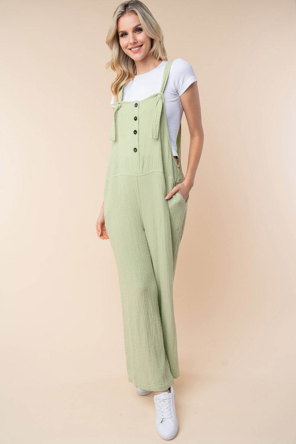 White Birch Texture Sleeveless Wide Leg Jumpsuit - DaTrendStore.Com