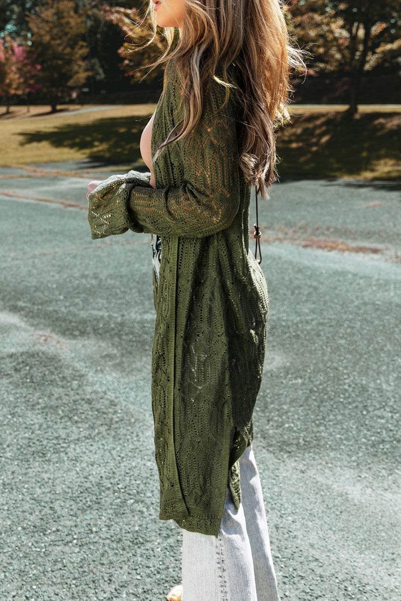 Openwork Open Front Long Sleeve Cardigan - DaTrendStore.Com