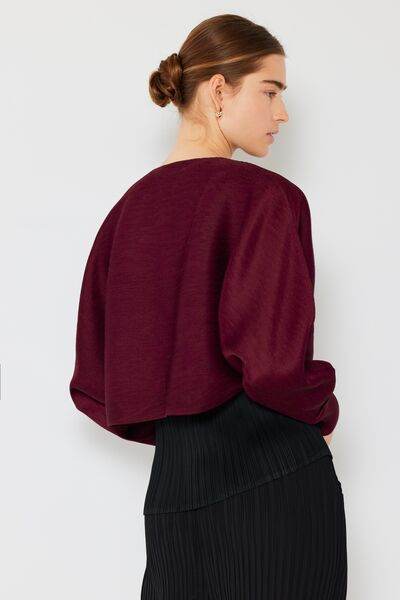 Marina West Swim Rib Pleated Puff Sleeve Bolero Cardigan - DaTrendStore.Com