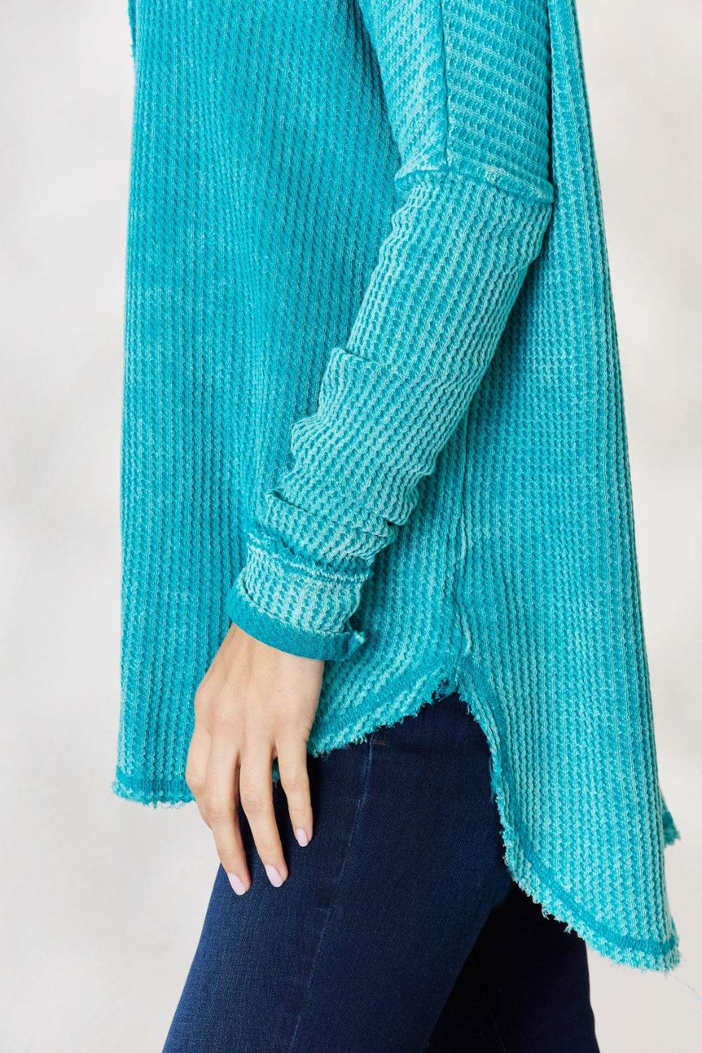 Zenana Oversized Washed Waffle Long Sleeve Top - DaTrendStore.Com