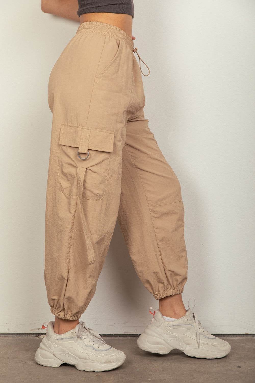 VERY J Elastic Waist Woven Cargo Pants - DaTrendStore.Com
