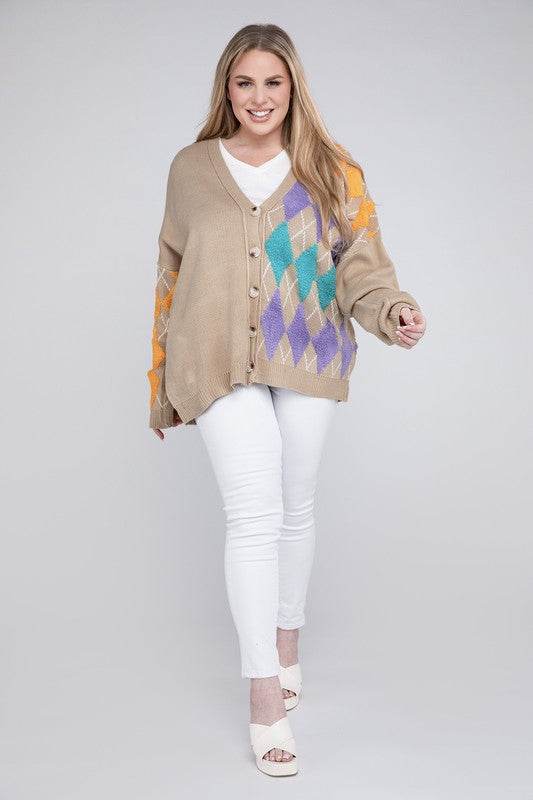 Plus V Neck Button Front Cardigan - DaTrendStore.Com