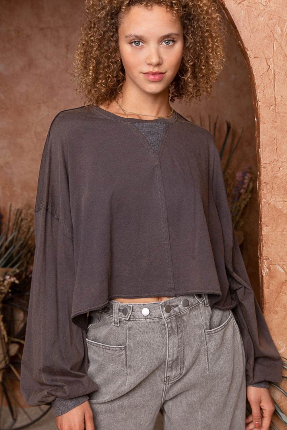 POL Cropped Long Sleeve Top - DaTrendStore.Com