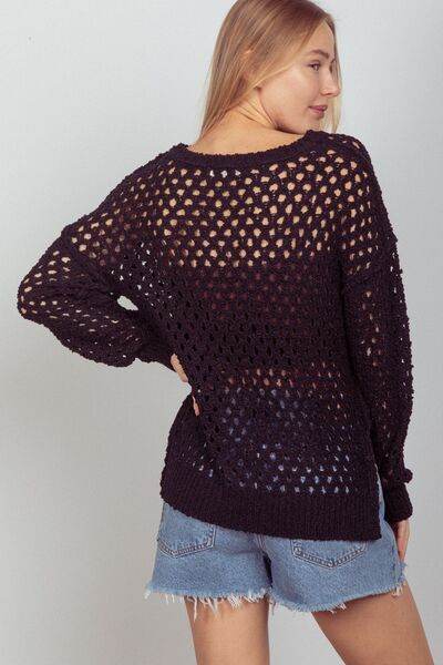 VERY J Openwork Slit Knit Cover Up - DaTrendStore.Com