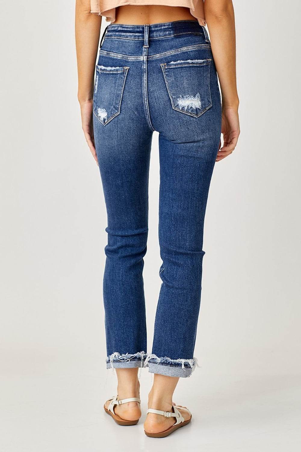 Risen Full Size High-Rise Frayed Cuffed Straight Jeans - DaTrendStore.Com
