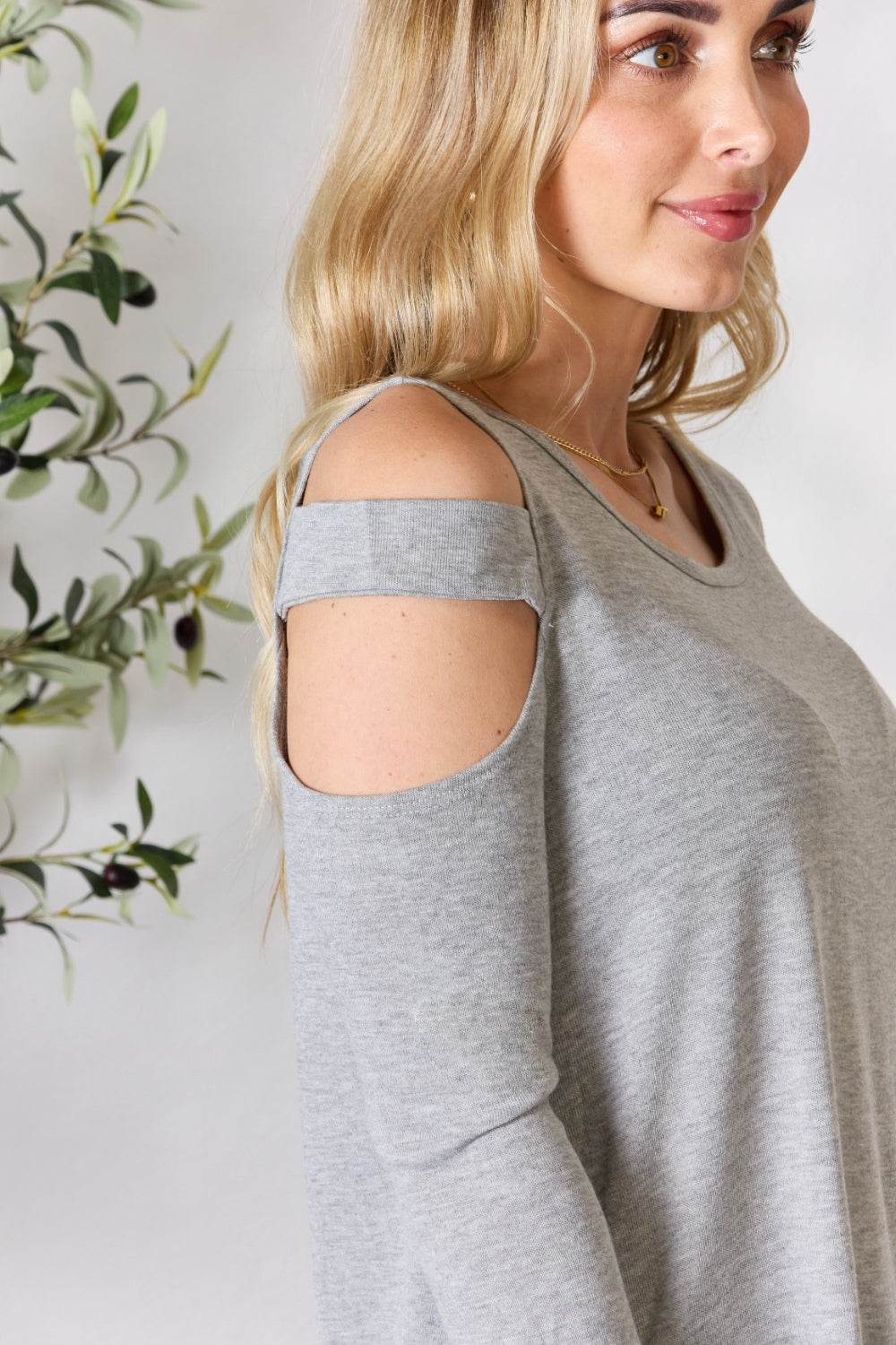 Hailey & Co Cutout Cold Shoulder Long Sleeve Top - DaTrendStore.Com