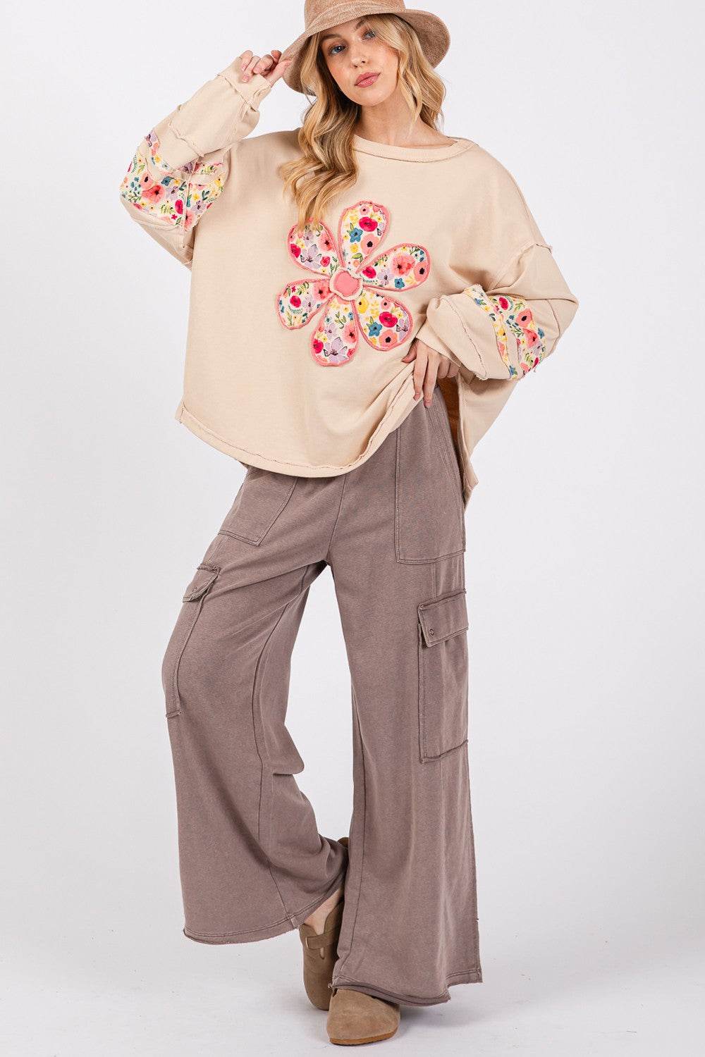 SAGE + FIG Knit Terry Mineral Wash Wide Leg Pants - DaTrendStore.Com