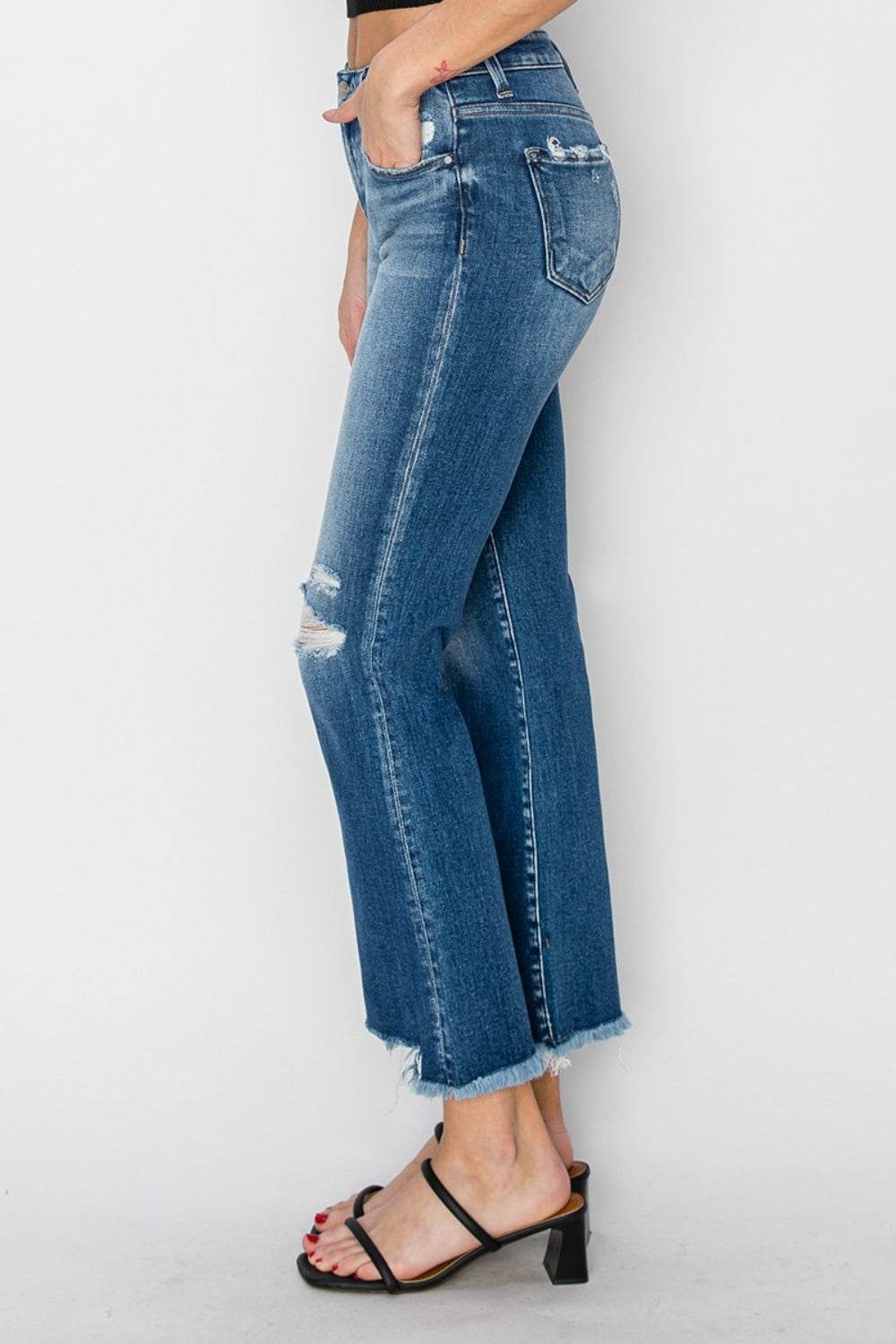 RISEN Full Size Frayed Step Hem Ankle Straight Jeans - DaTrendStore.Com