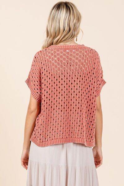 Mittoshop Mineral Wash Openwork Short Sleeve Knit Cover Up - DaTrendStore.Com