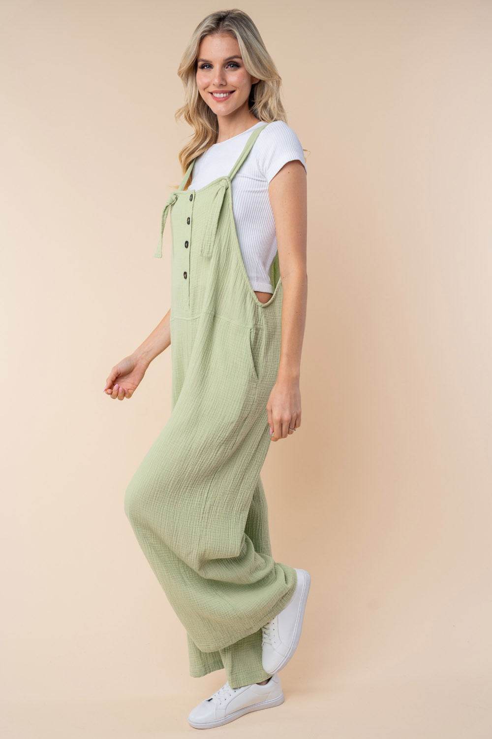 White Birch Texture Sleeveless Wide Leg Jumpsuit - DaTrendStore.Com