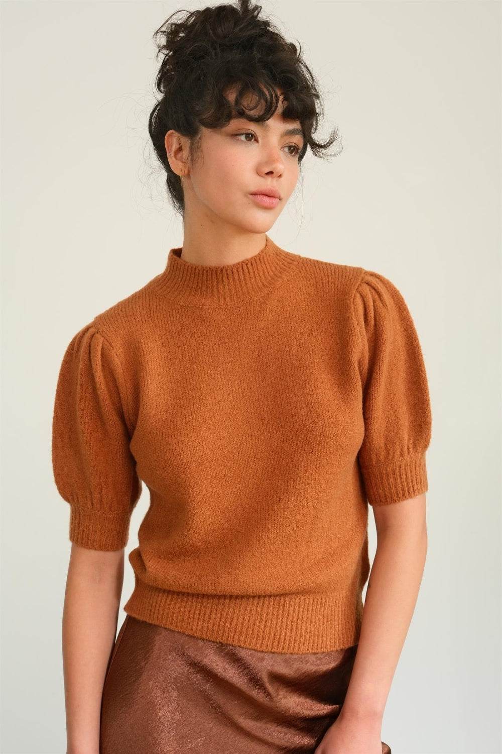 HYFVE Mock Neck Puff Sleeve Sweater - DaTrendStore.Com
