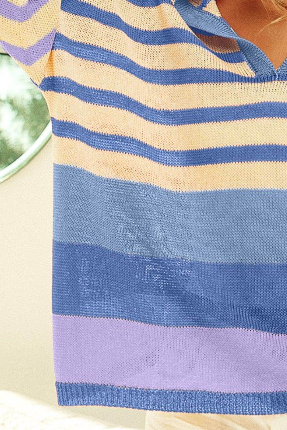 BiBi Striped Color Block Hooded Knit Top - DaTrendStore.Com