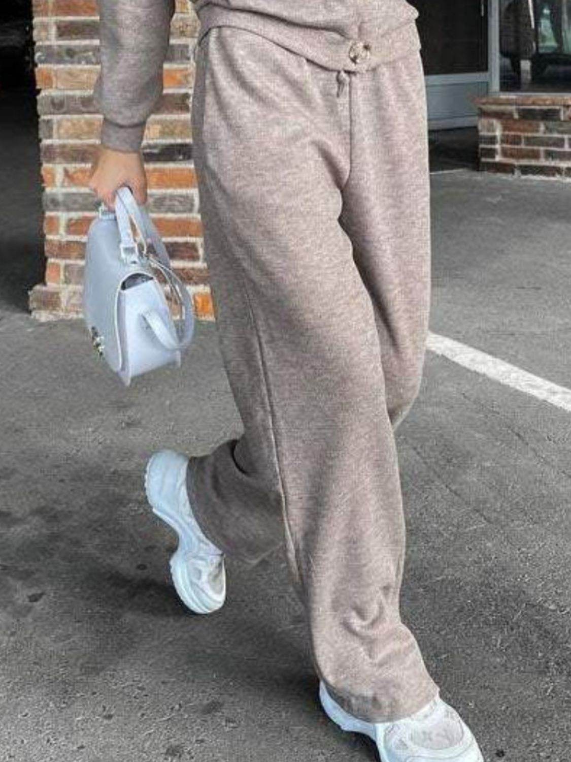 Full Size Button Up Long Sleeve Top and Pants Set - DaTrendStore.Com