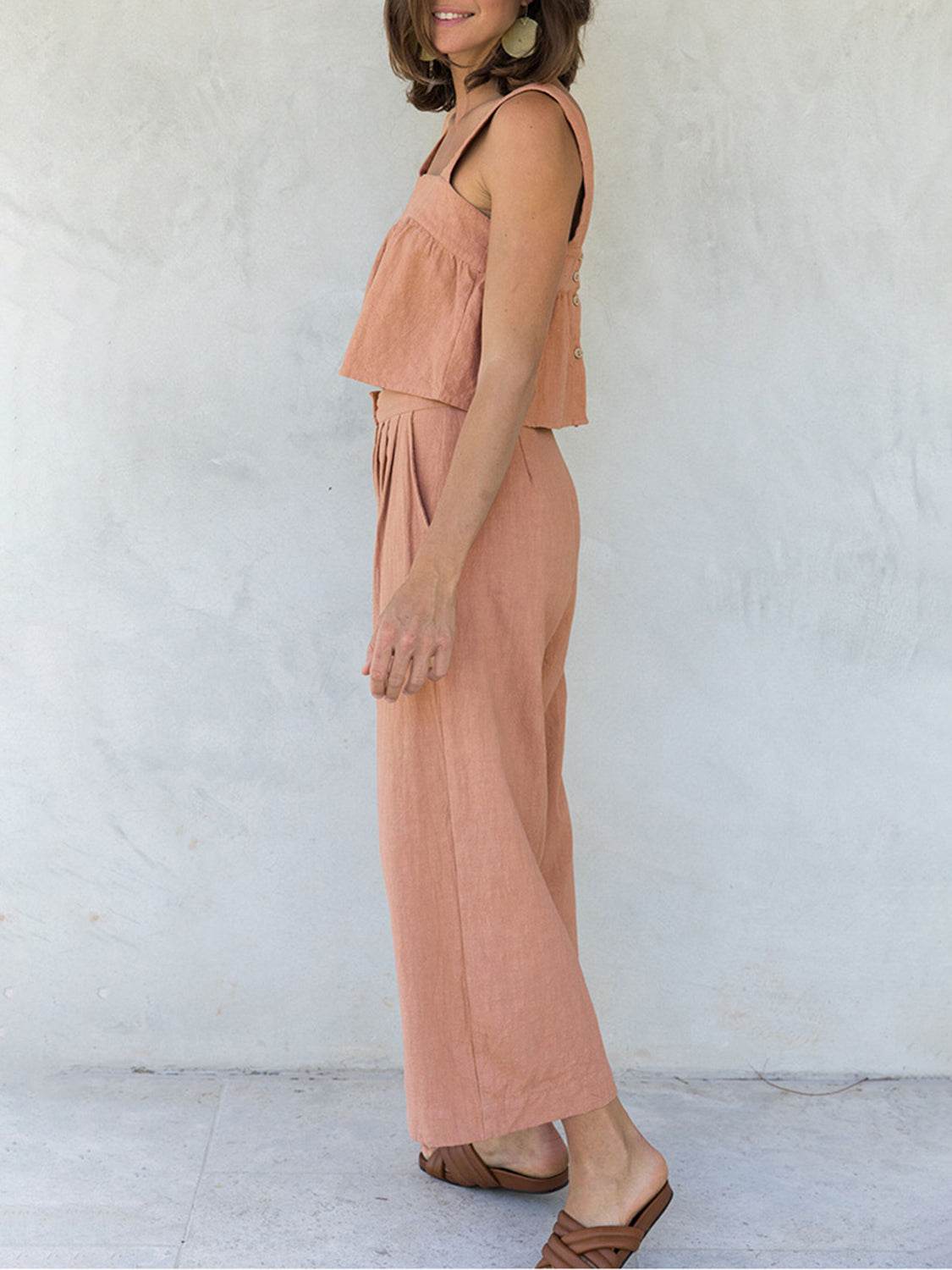 Square Neck Wide Strap Top and Pants Set - DaTrendStore.Com