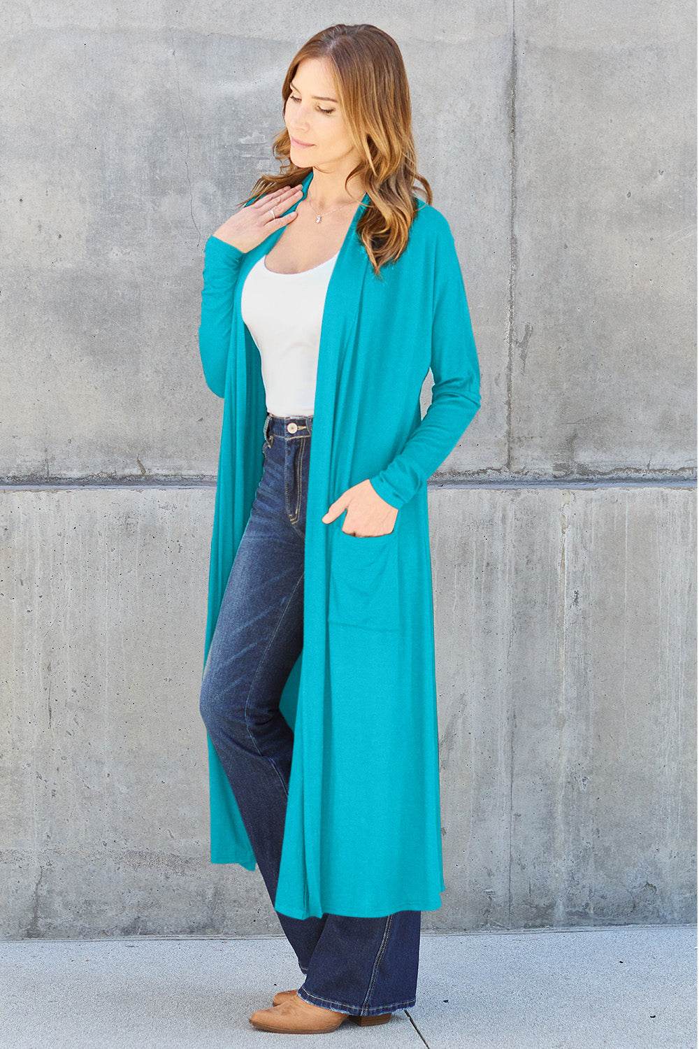 Basic Bae Full Size Open Front Long Sleeve Cover Up - DaTrendStore.Com