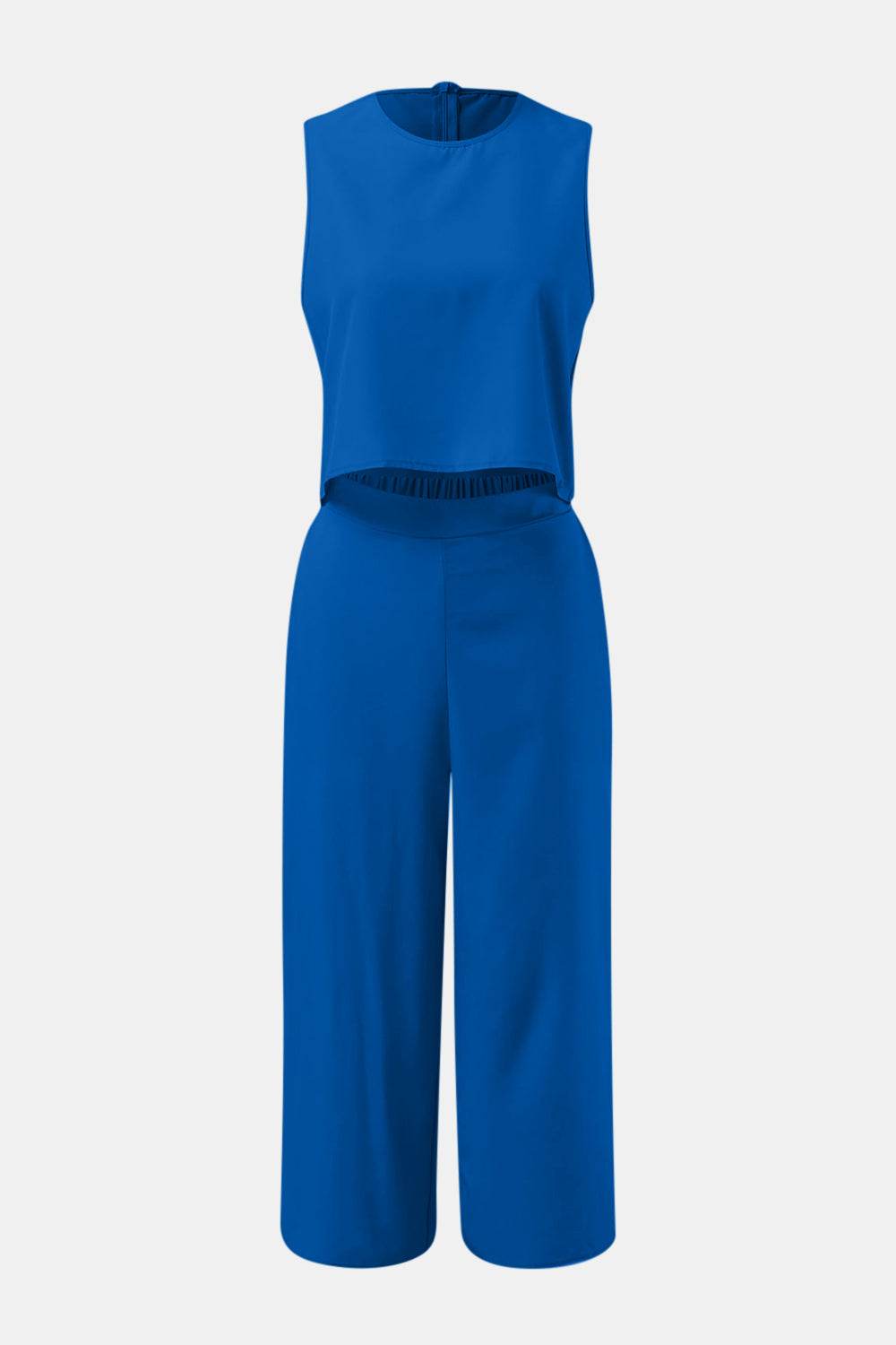 Round Neck Top and Wide Leg Pants Set - DaTrendStore.Com