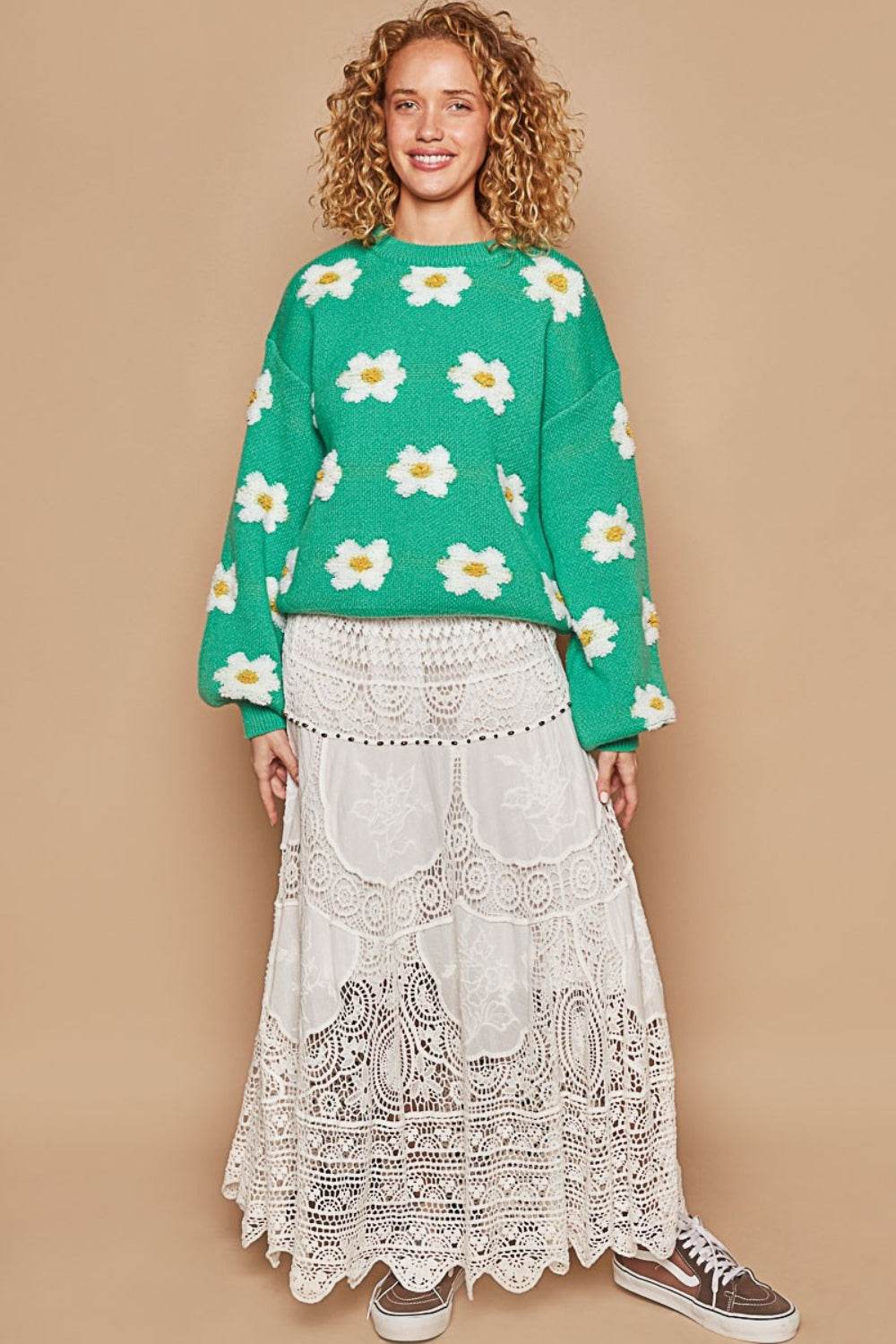 POL Daisy Pattern Drop Shoulder Sweater - DaTrendStore.Com