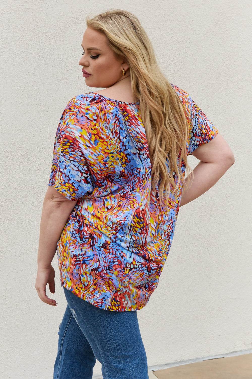 Be Stage Full Size Printed Dolman Flowy Top - DaTrendStore.Com