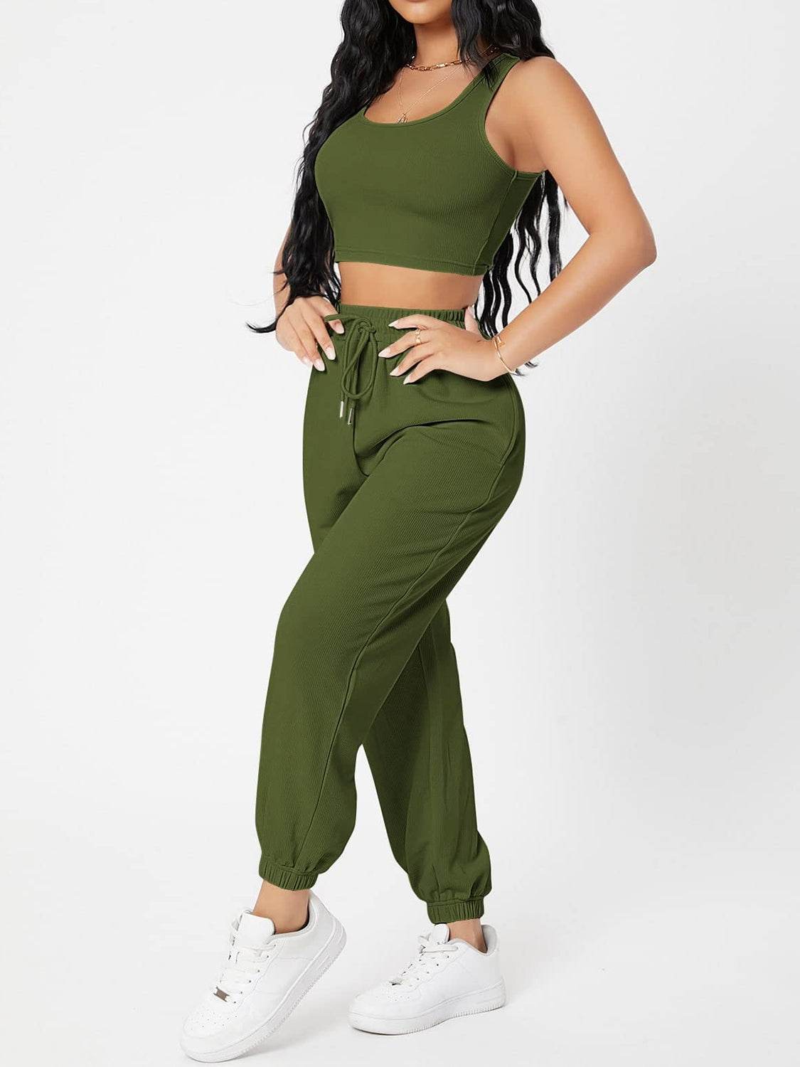 Wide Strap Top and Drawstring Joggers Set - DaTrendStore.Com