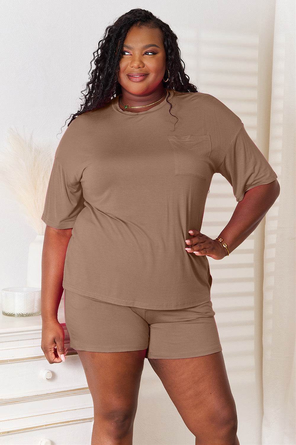 Basic Bae Full Size Soft Rayon Half Sleeve Top and Shorts Set - DaTrendStore.Com