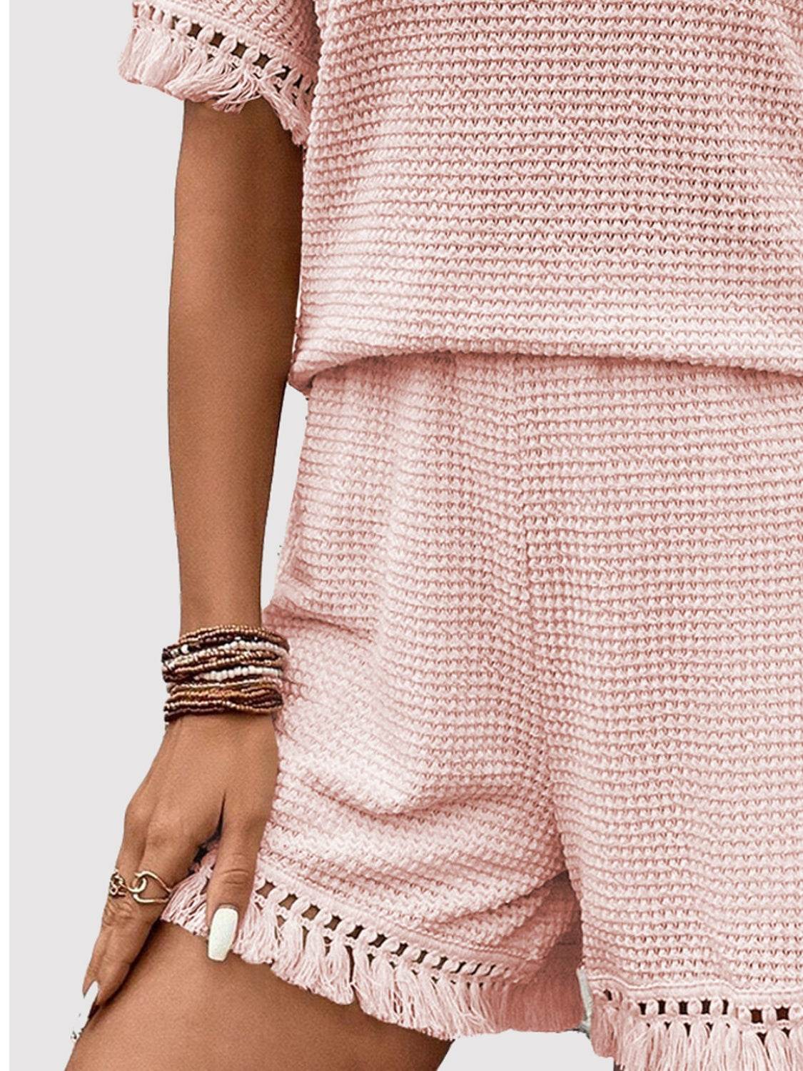 Tassel Round Neck Top and Shorts Set - DaTrendStore.Com