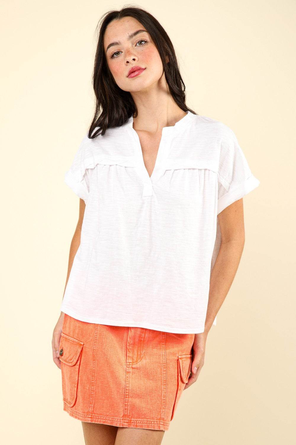 VERY J Nochted Short Sleeve Washed T-Shirt - DaTrendStore.Com