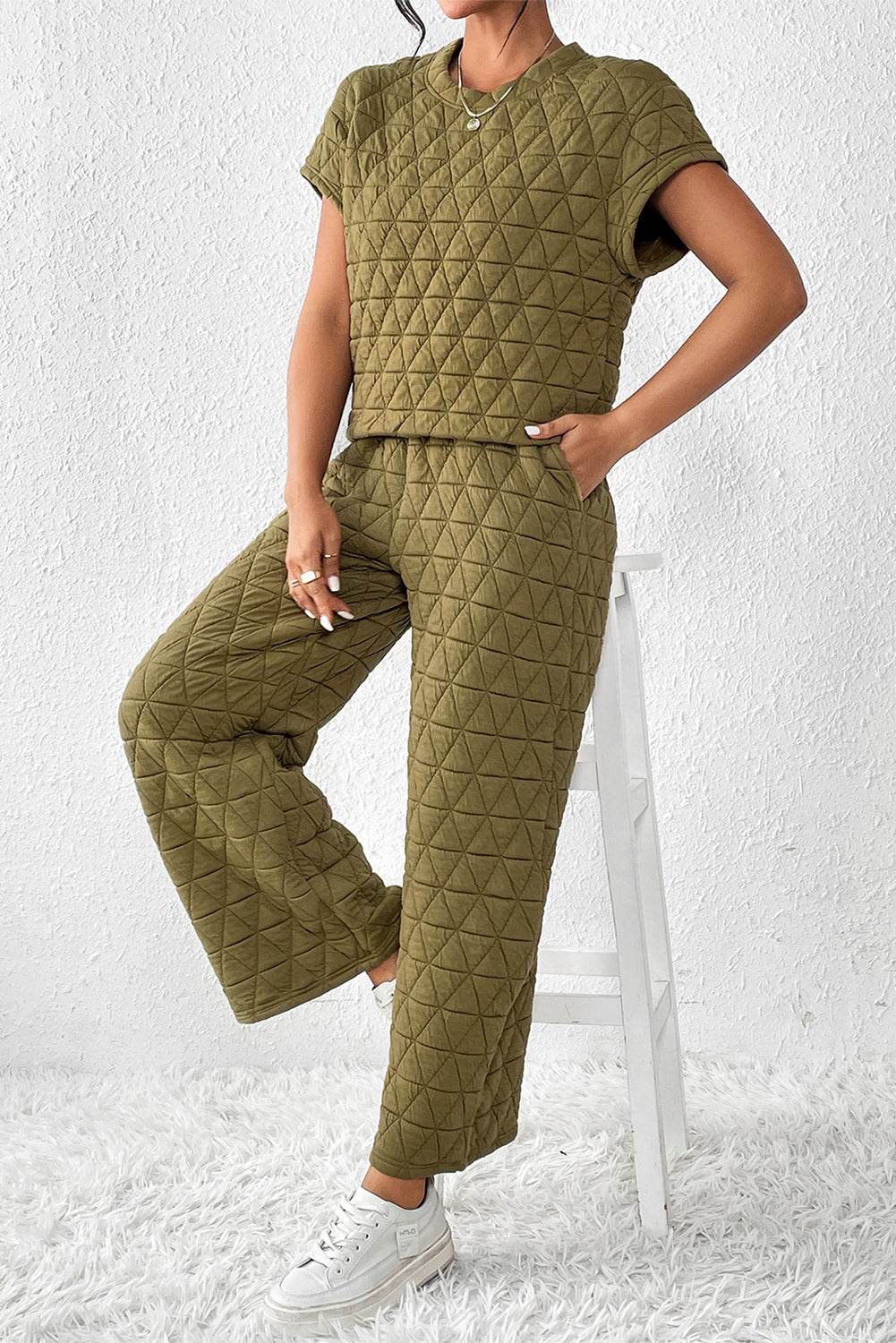 Short Sleeve Top and Pocketed Pants Lounge Set - DaTrendStore.Com