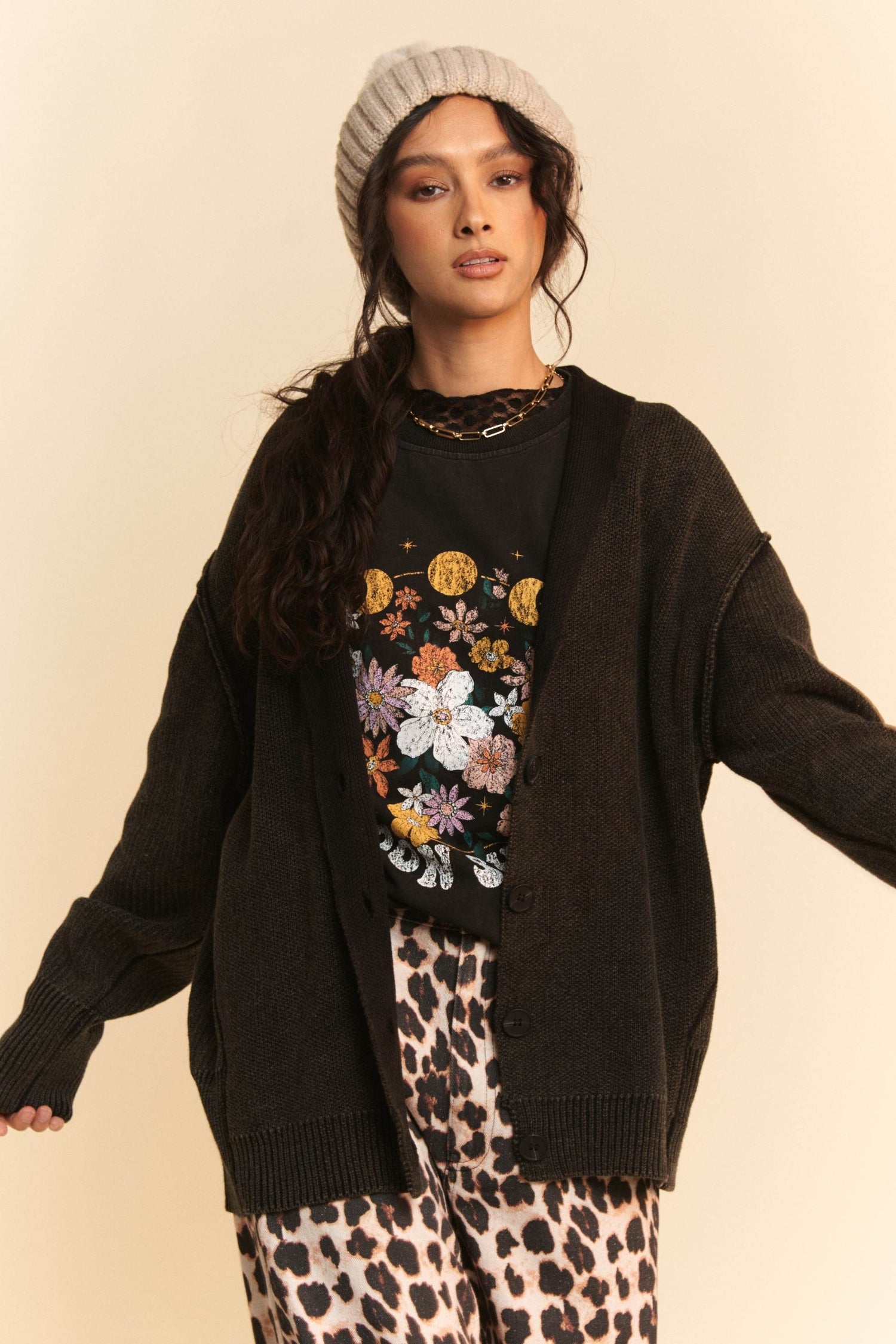 Davi & Dani Shawl Collar Ribbed Detail Button Up Cardigan - DaTrendStore.Com
