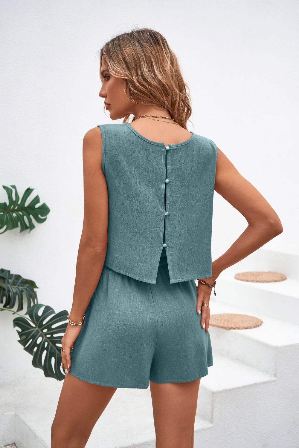 Round Neck Top and Drawstring Shorts Set - DaTrendStore.Com