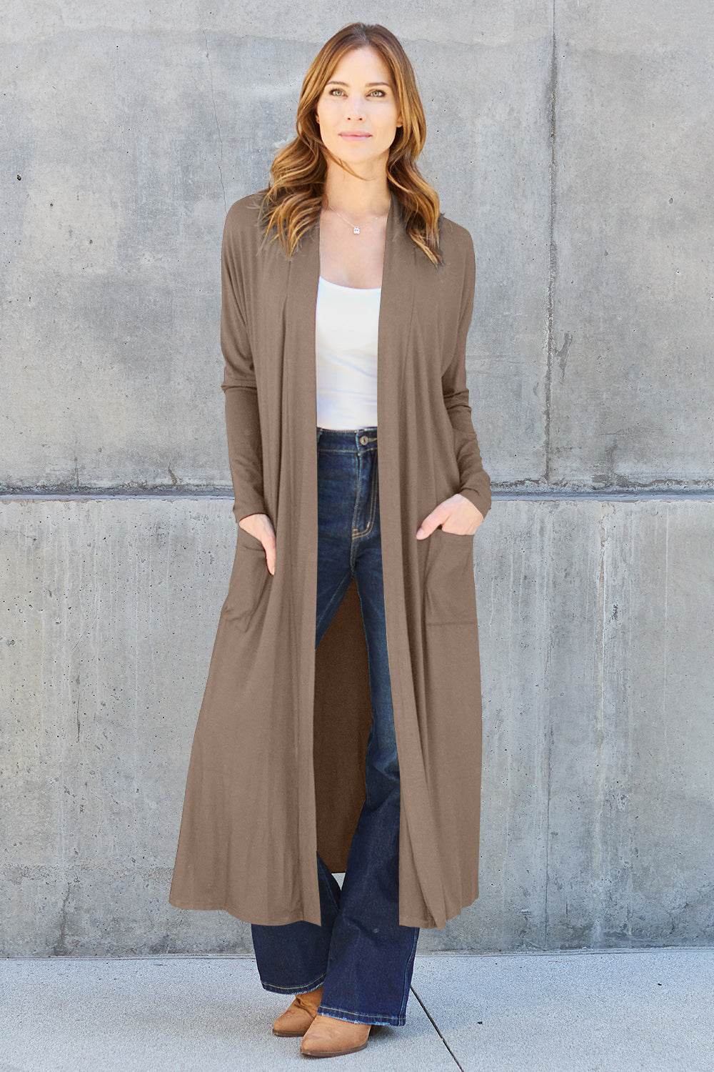 Basic Bae Full Size Open Front Long Sleeve Cover Up - DaTrendStore.Com
