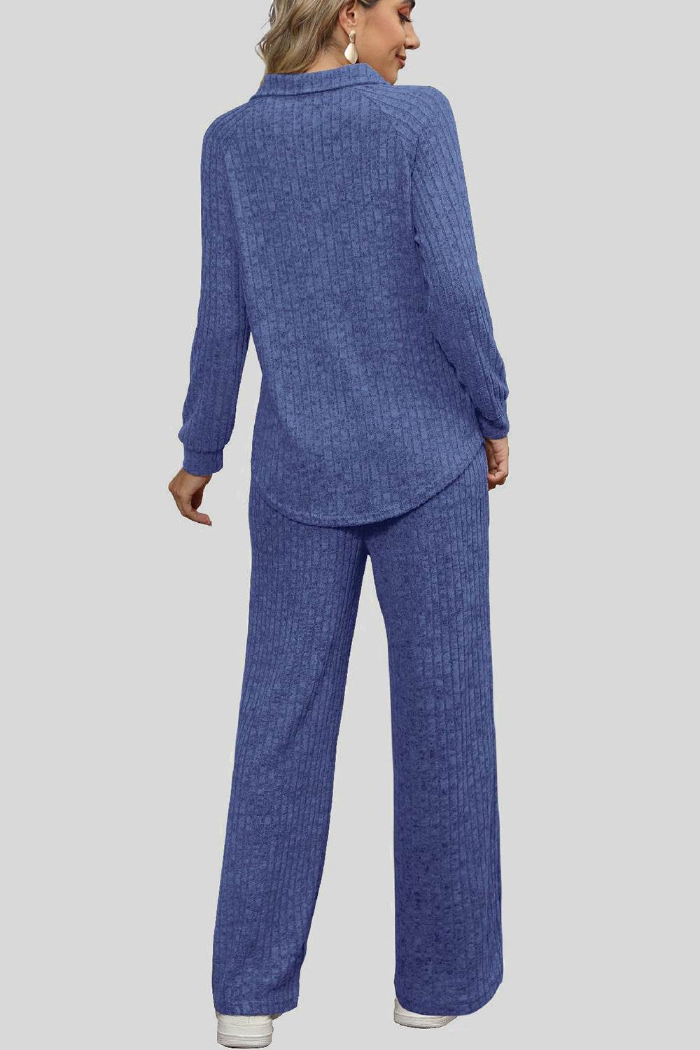 Ribbed Long Sleeve Top and Pocketed Pants Set - DaTrendStore.Com