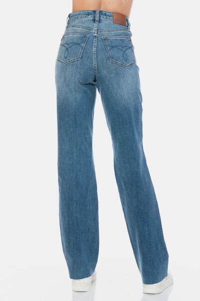 Judy Blue Full Size Tummy Control Cut Raw Hem Straight Jeans - DaTrendStore.Com