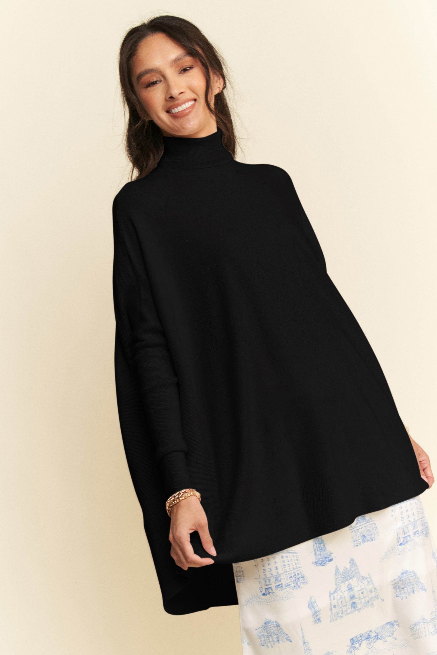 Davi & Dani High-Low Turtleneck Long Sleeve Knit Top - DaTrendStore.Com