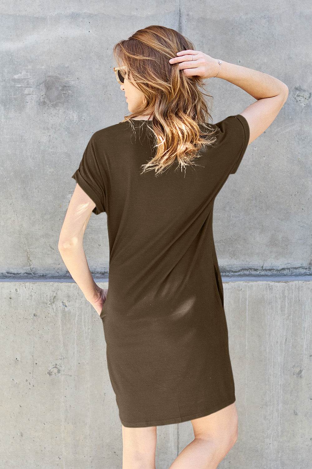 Basic Bae Full Size Round Neck Short Sleeve Dress with Pockets - DaTrendStore.Com