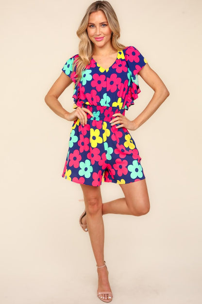 Haptics Floral Smocked Waist Romper with Side Pockets