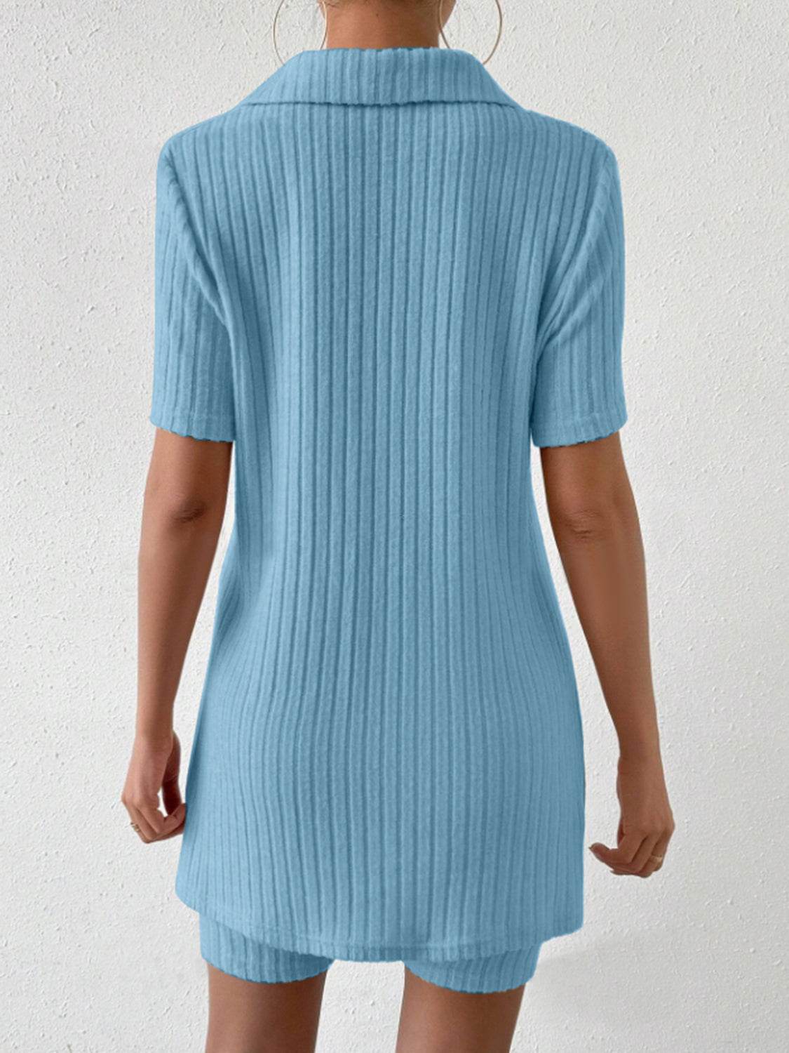 Johnny Collar Short Sleeve Top and Shorts Set - DaTrendStore.Com
