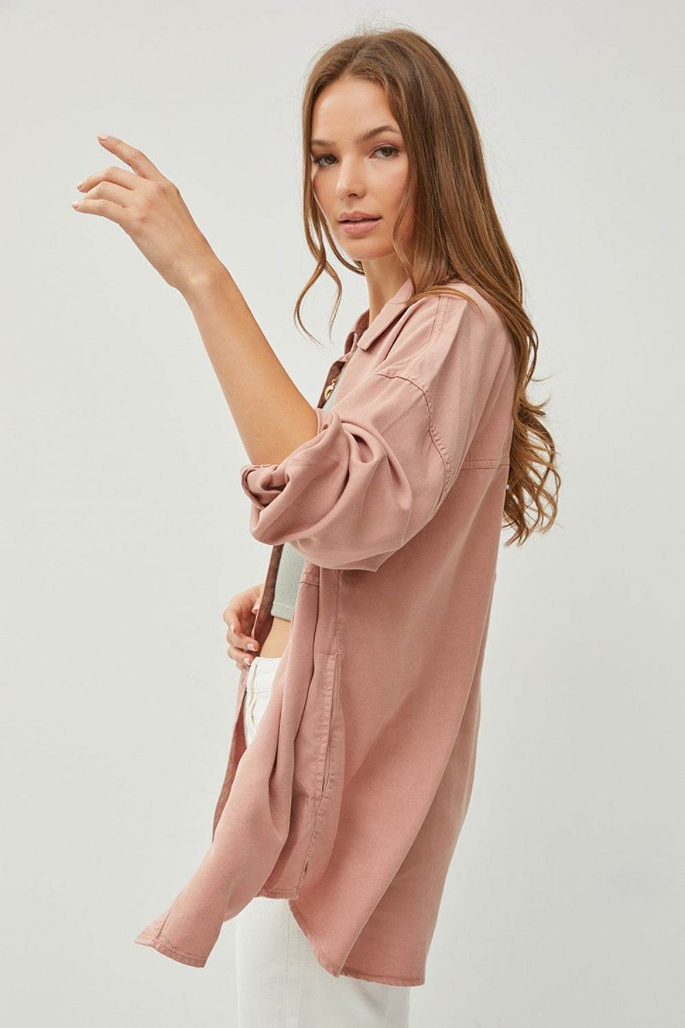 RISEN Full Size Button Up Long Sleeve Denim Shirt - DaTrendStore.Com