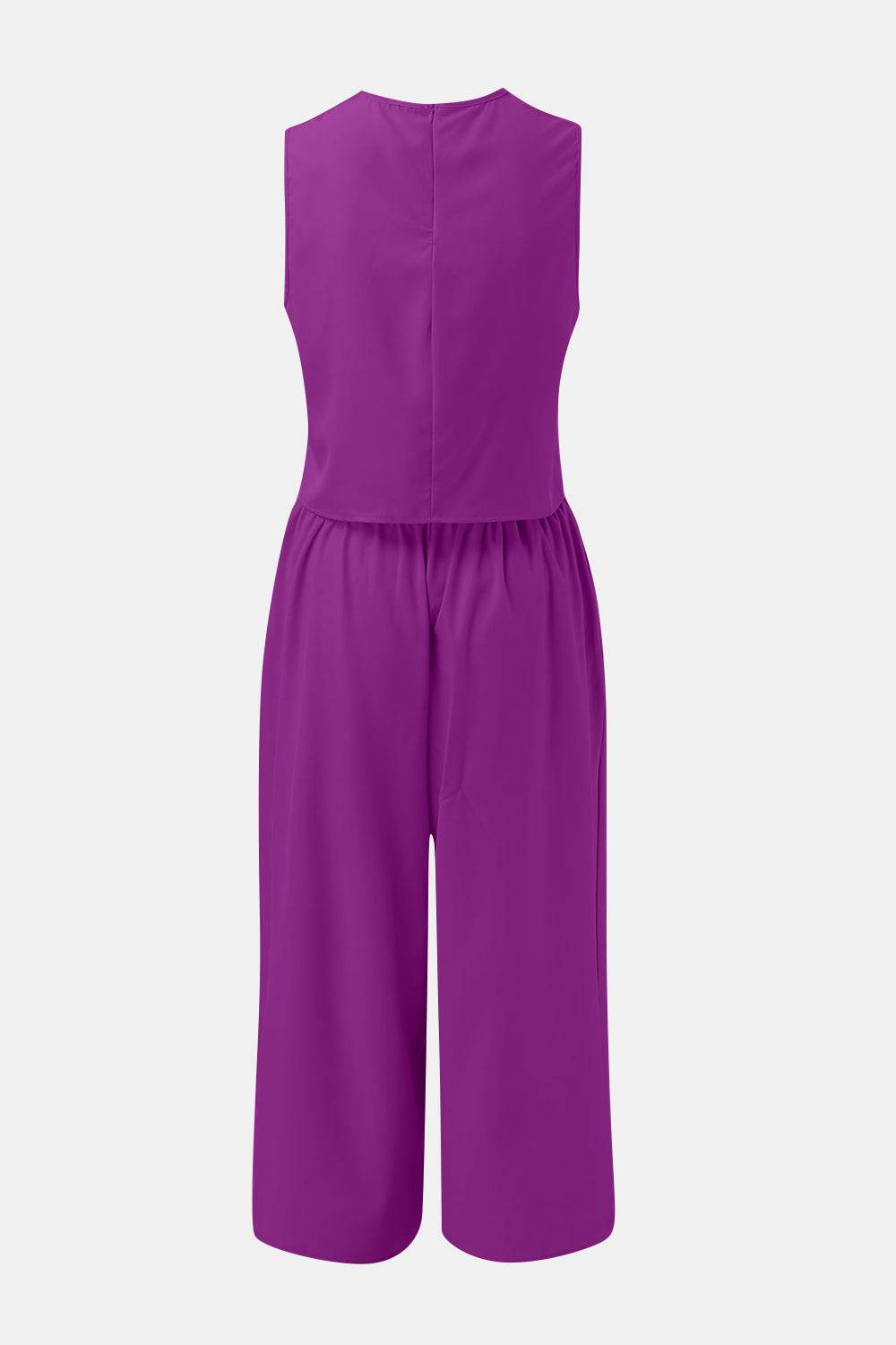 Round Neck Top and Wide Leg Pants Set - DaTrendStore.Com