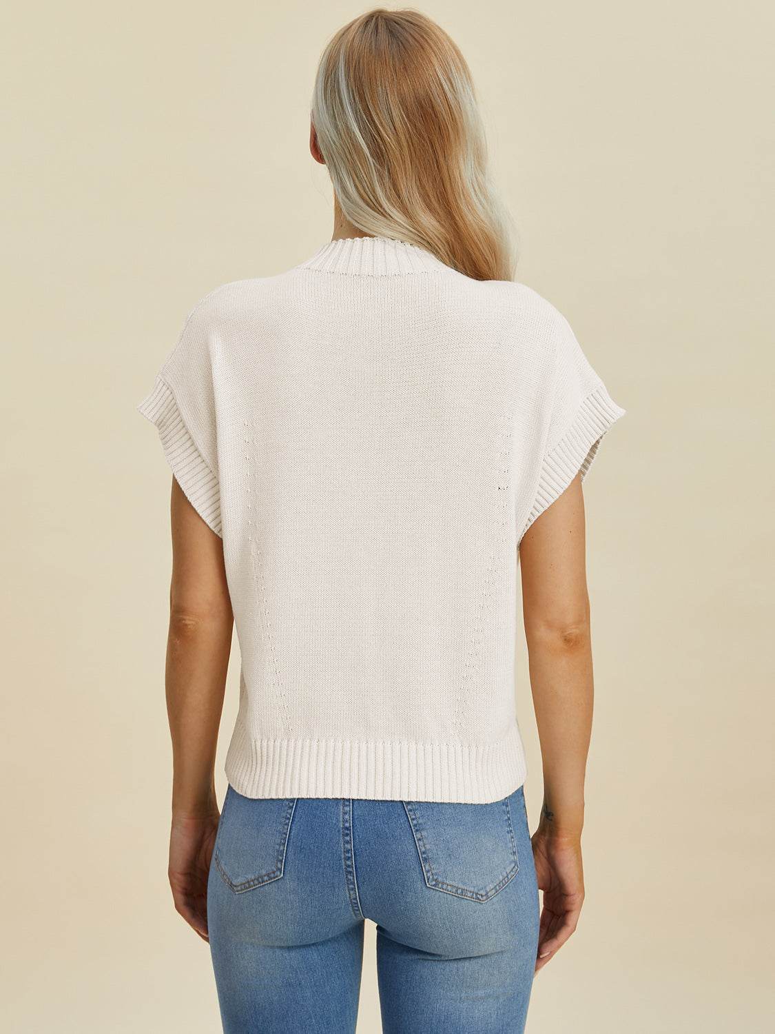 Double Take Full Size Mock Neck Short Sleeve Sweater - DaTrendStore.Com