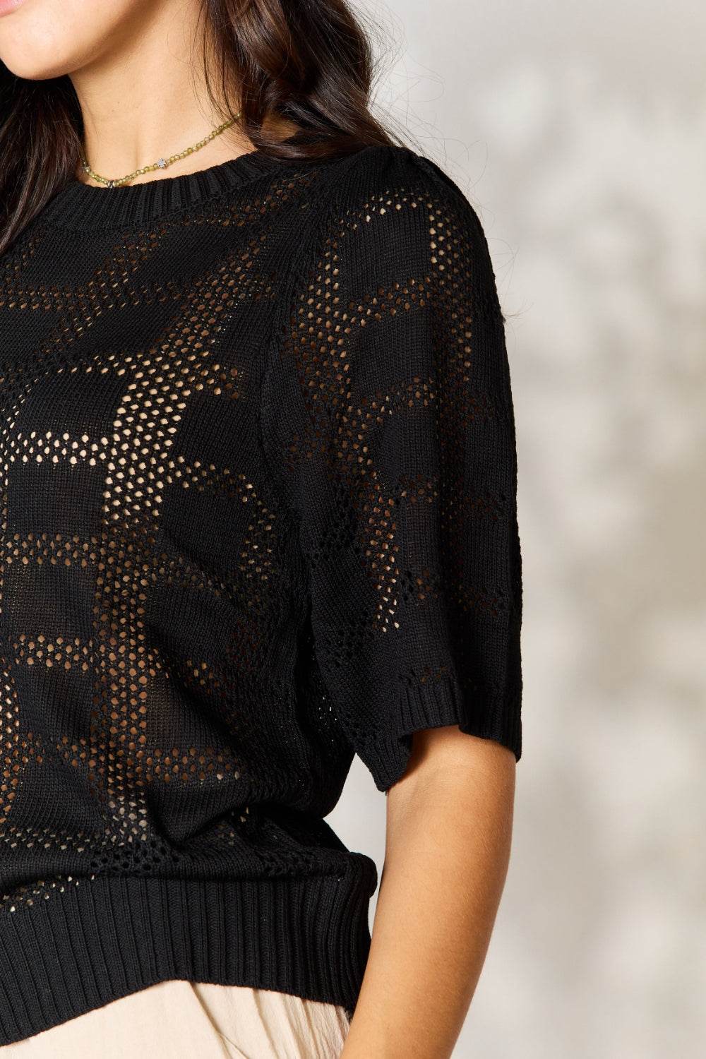 Mandy Ribbed Trim Round Neck Knit Top - DaTrendStore.Com