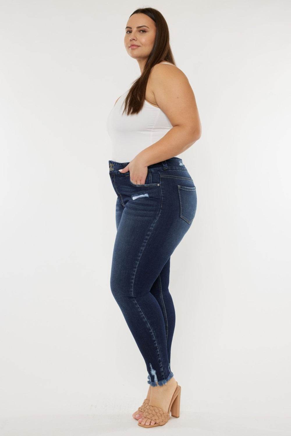 Kancan Full Size Cat's Whiskers Raw Hem High Waist Jeans - DaTrendStore.Com