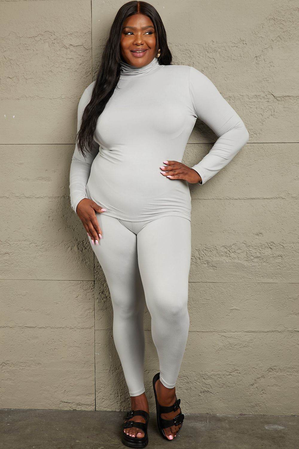 Zenana Friend in Me Full Size Mock Neck Top and Leggings Set - DaTrendStore.Com