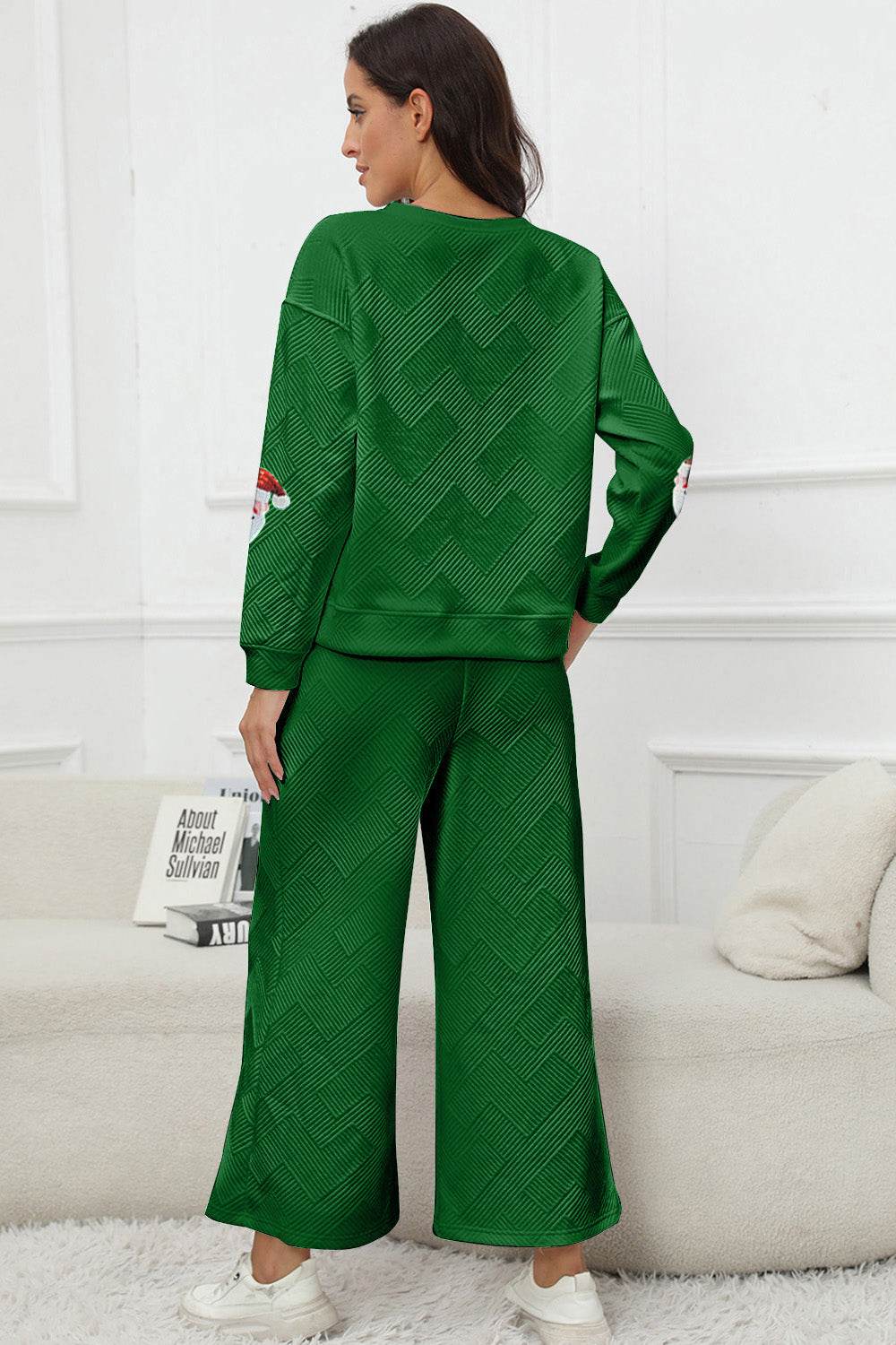 Santa Sequin Round Neck Top and Pants Set - DaTrendStore.Com