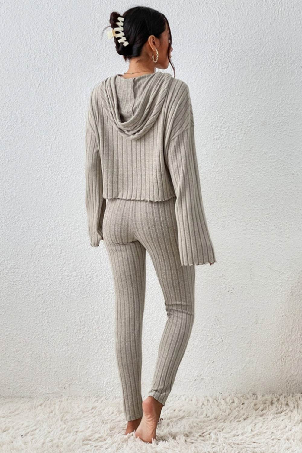 Lettuce Hem Dropped Shoulder Hooded Top and Pants Set - DaTrendStore.Com