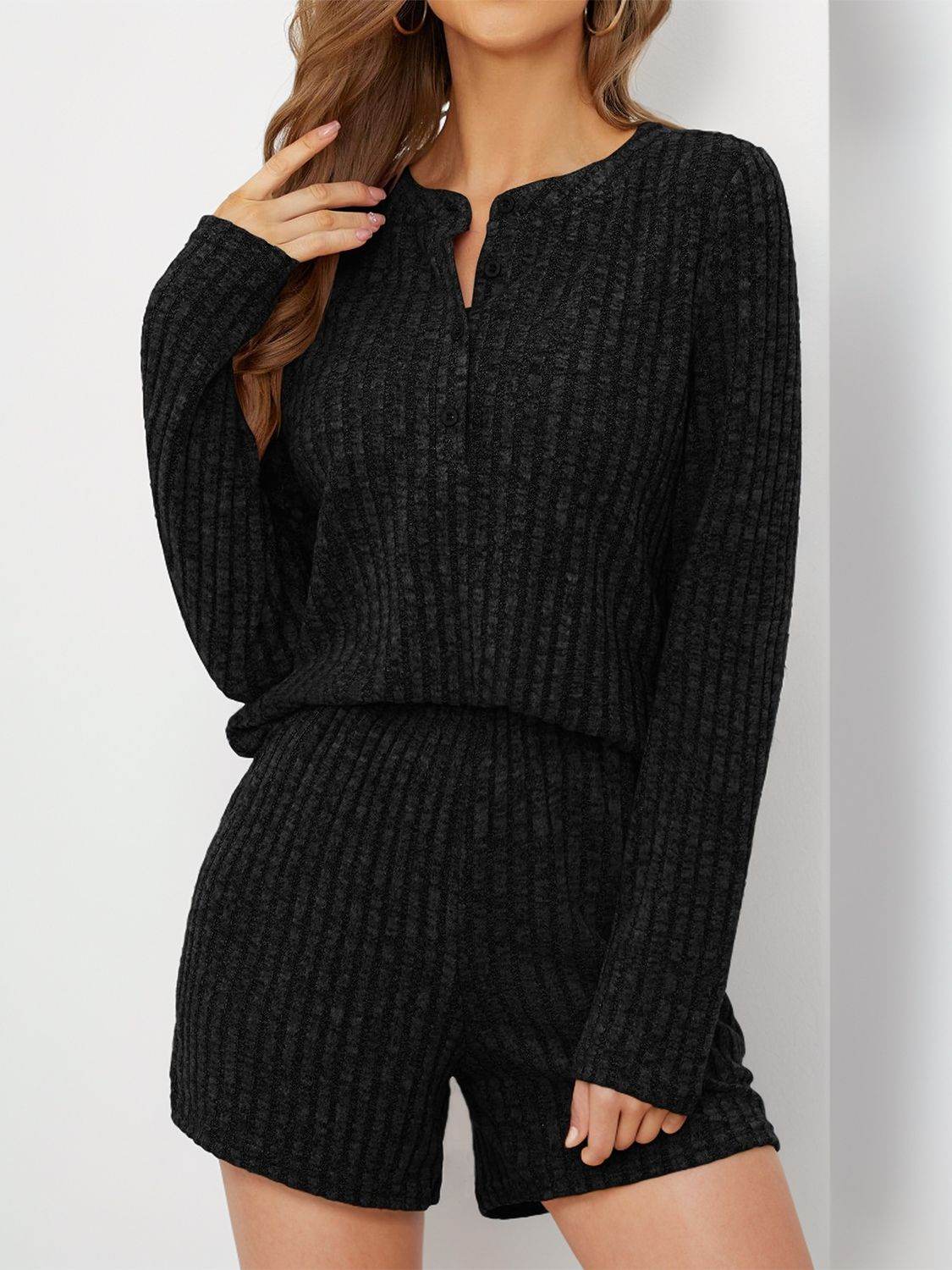 Ribbed Round Neck Top and Shorts Set - DaTrendStore.Com