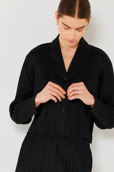 Marina West Swim Pleated Cropped Button Up Shirt - DaTrendStore.Com